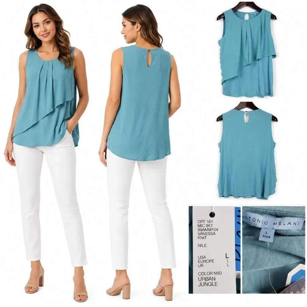 Antonio Melani Sweater Vest LARGE Blue Sleeveless V-Neck